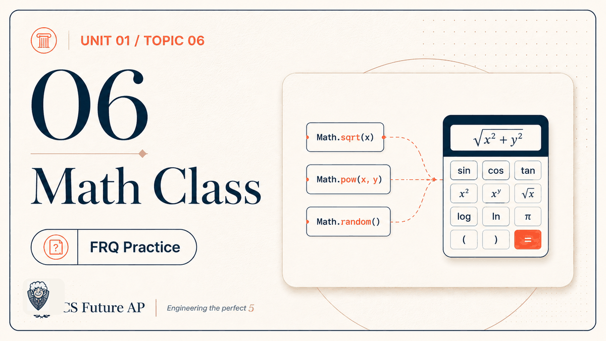 AP CSA Unit 01 Topic 06 Math Class FRQ Practice