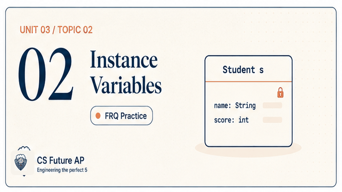 AP CSA Unit 03 Topic 02 Instance Variables FRQ Practice