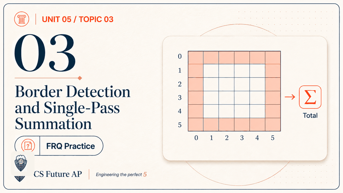 AP CSA Unit 05 Topic 03 Border Detection and Single-Pass Summation FRQ Practice