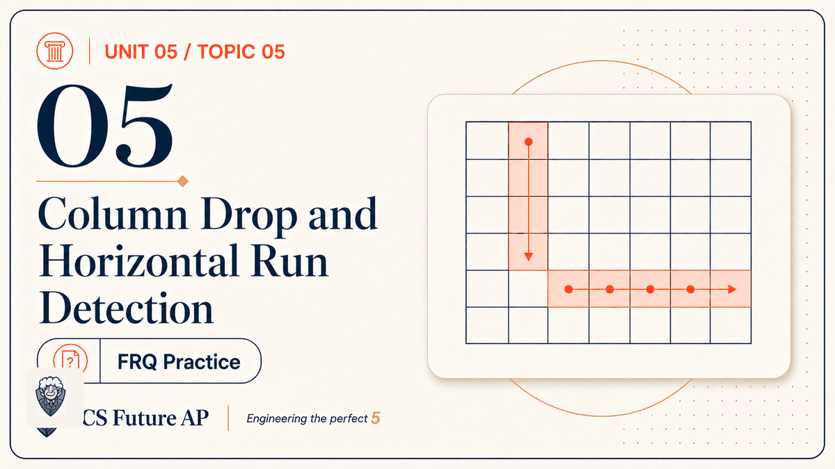 AP CSA Unit 05 Topic 05 Column Drop and Horizontal Run Detection FRQ Practice