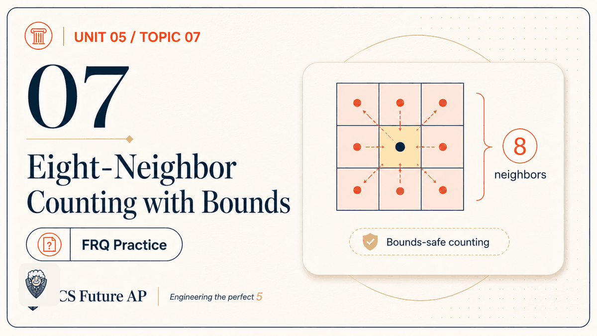 AP CSA Unit 05 Topic 07 Eight-Neighbor Counting with Bounds FRQ Practice