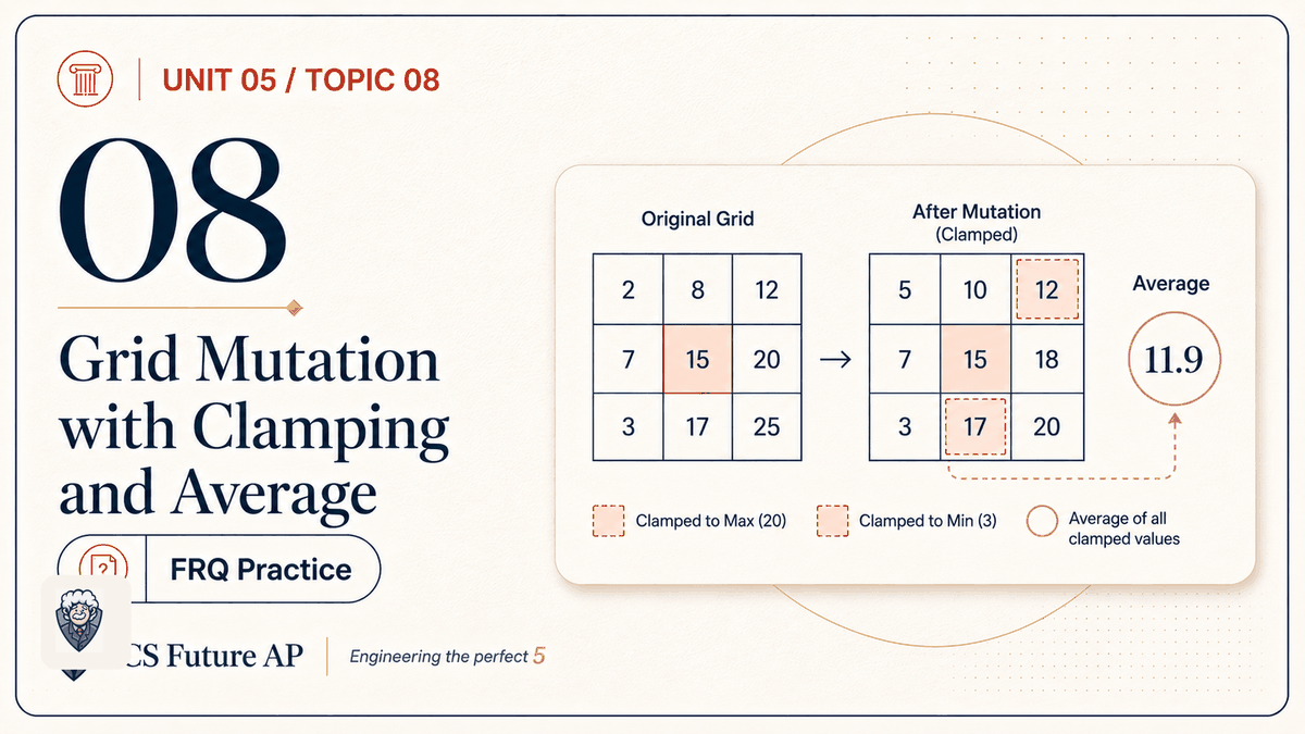 AP CSA Unit 05 Topic 08 Grid Mutation with Clamping and Average FRQ Practice