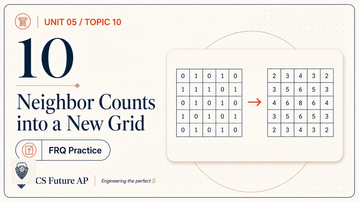 AP CSA Unit 05 Topic 10 Neighbor Counts into a New Grid FRQ Practice