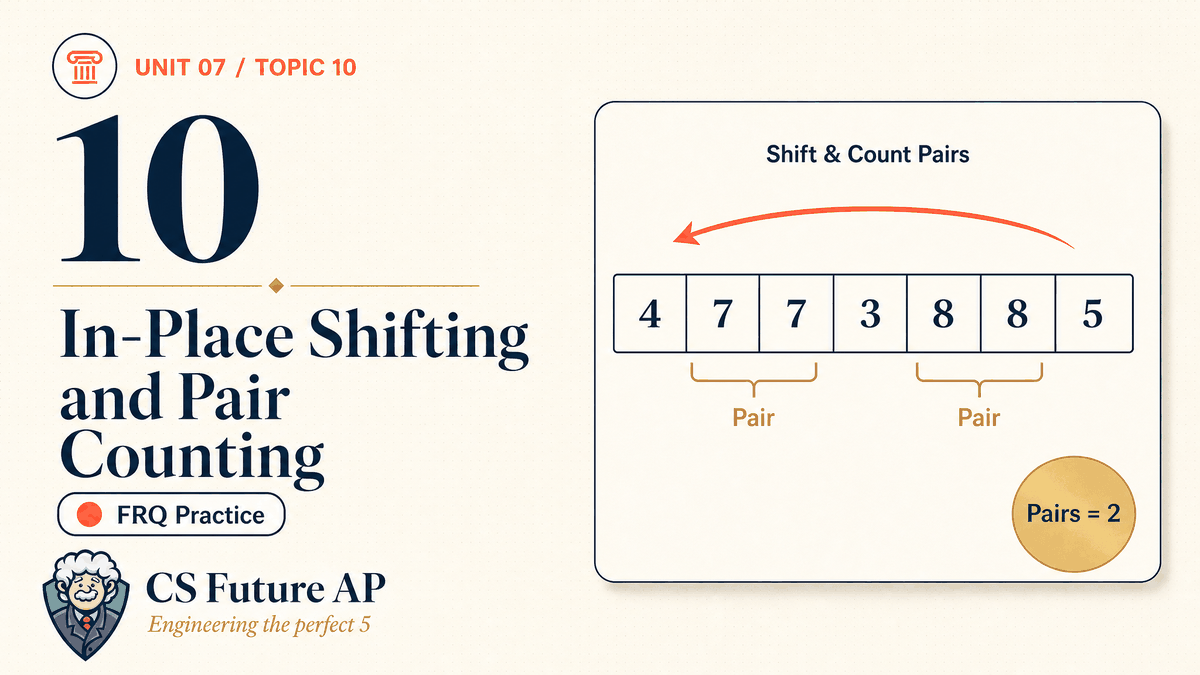 AP CSA Unit 07 Topic 10 In-Place Shifting and Pair Counting FRQ Practice