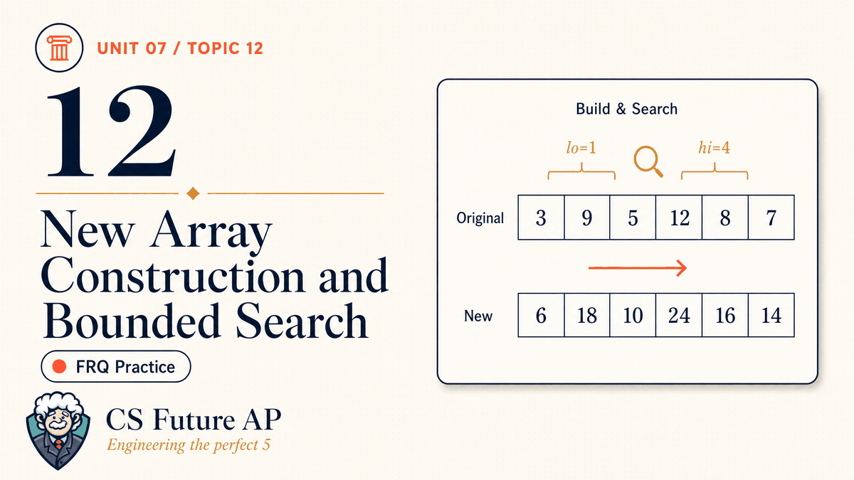 AP CSA Unit 07 Topic 12 New Array Construction and Bounded Search FRQ Practice