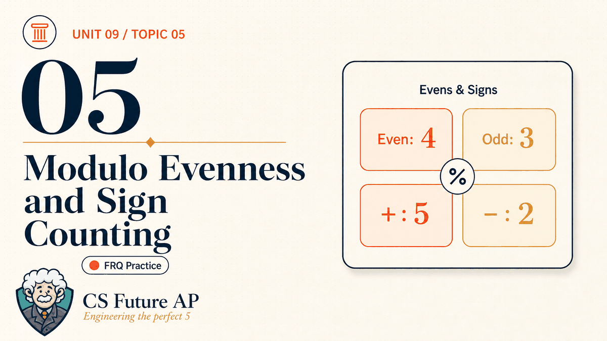 AP CSA Unit 09 Topic 05 Modulo Evenness and Sign Counting FRQ Practice