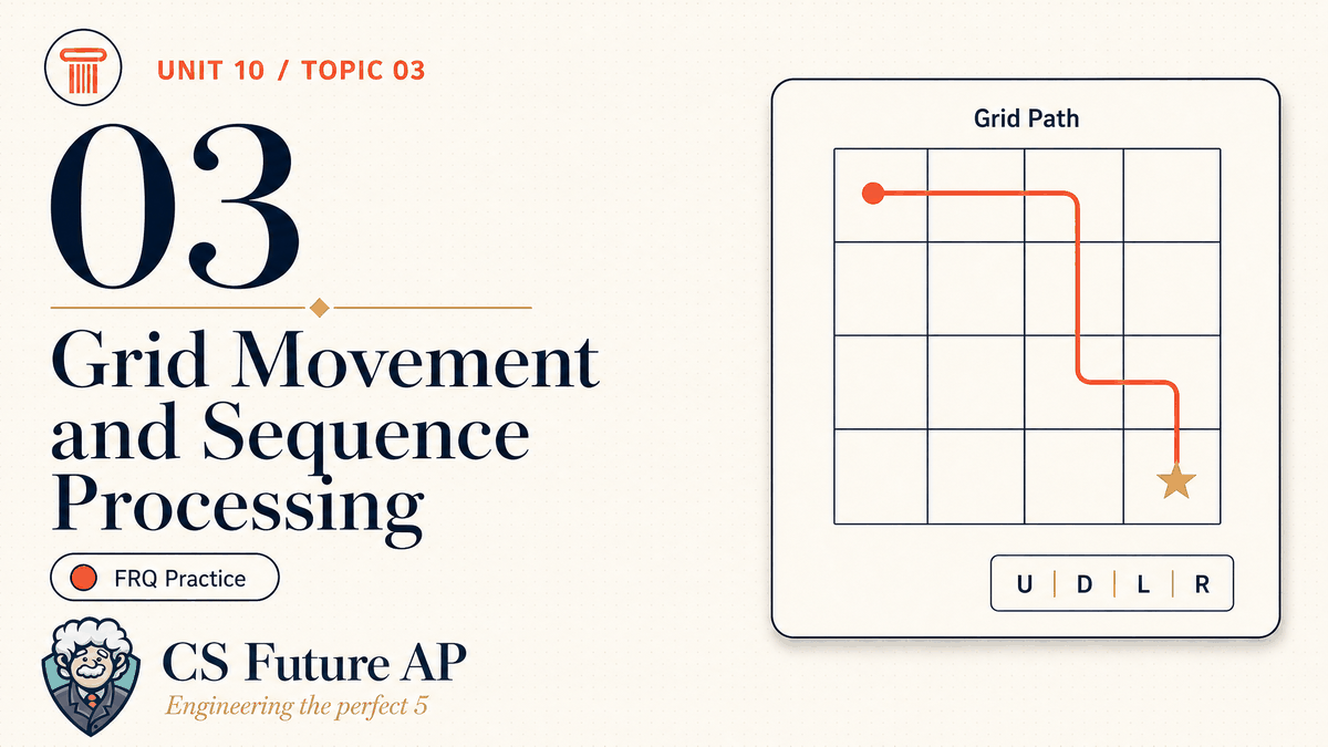 AP CSA Unit 10 Topic 03 Grid Movement with Bounds and Sequence Processing FRQ Practice