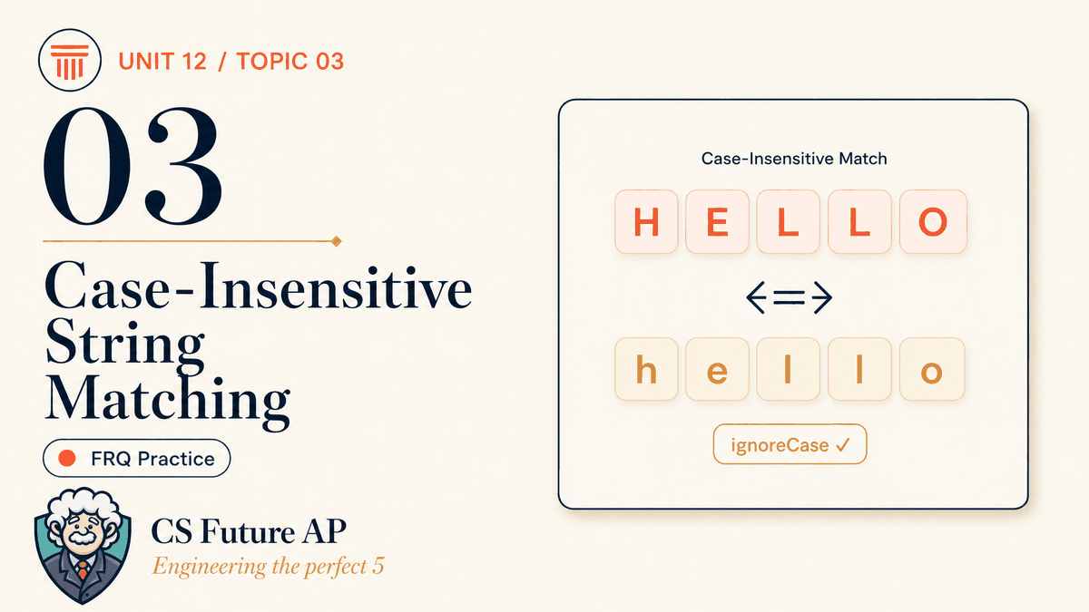 AP CSA Unit 12 Topic 03 String Length and Case-Insensitive Matching FRQ Practice