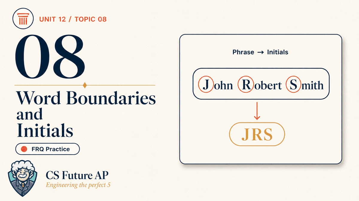 AP CSA Unit 12 Topic 08 Word Boundaries and Initials FRQ Practice