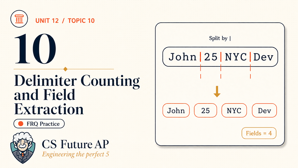 AP CSA Unit 12 Topic 10 Delimiter Counting and Field Extraction FRQ Practice