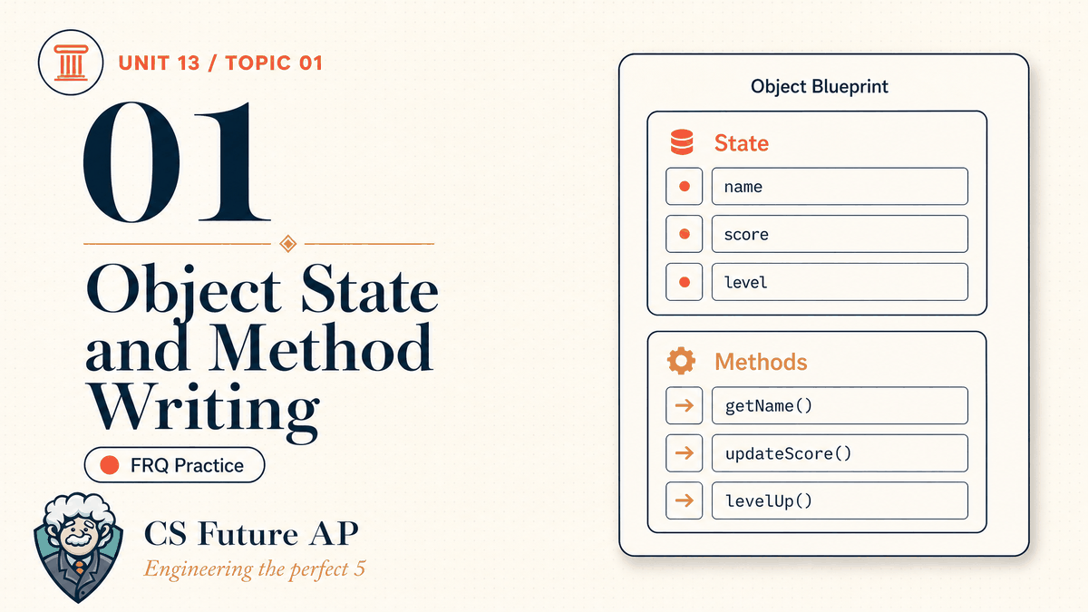 AP CSA Unit 13 Topic 01 Object State and Method Writing FRQ Practice