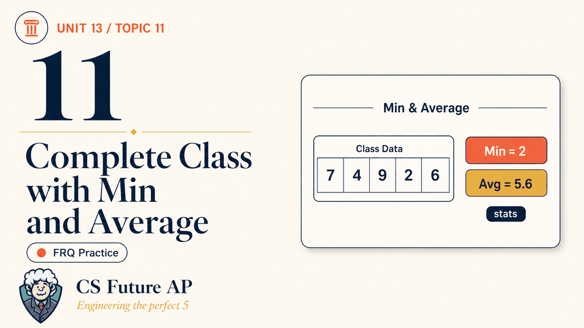 AP CSA Unit 13 Topic 11 Complete Class with Min and Average FRQ Practice