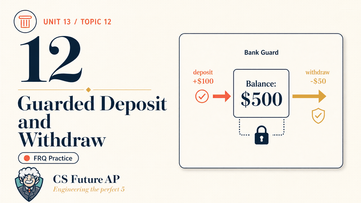 AP CSA Unit 13 Topic 12 Guarded Deposit and Withdraw FRQ Practice